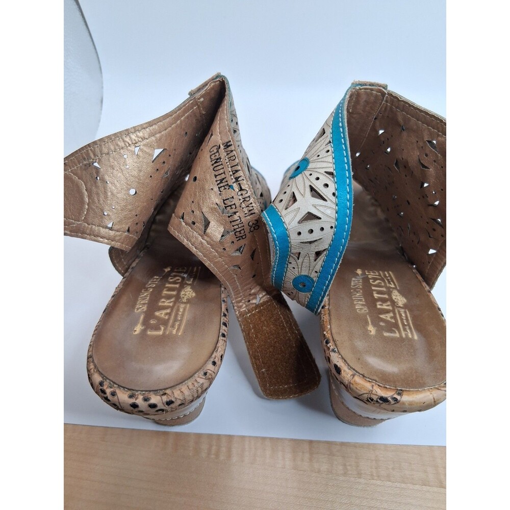 L'Artiste Spring Step Marjan Women’s Sz 38 7.5-8 Cutout Leather Heeled Sandals - Picture 10 of 11